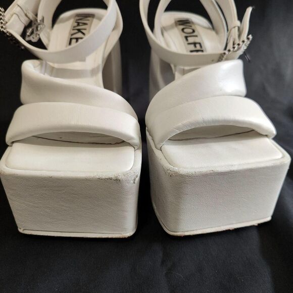 RARE ♡ Naked Wolfe ♡ Jingle Platform Strappy Sandal Heels in White - Picture 6 of 8